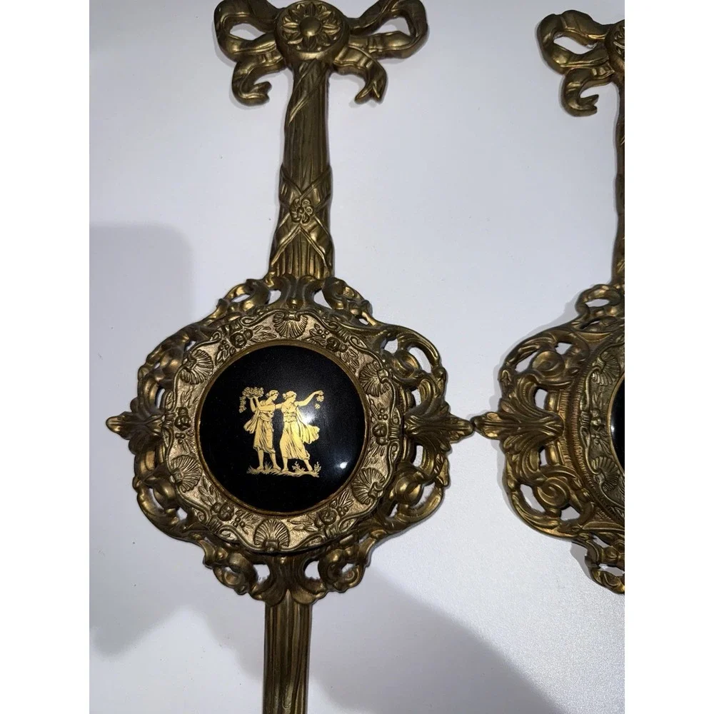Vintage Victorian Brass Wall Hanging Plaques Art Deco Greek Figures Black‎